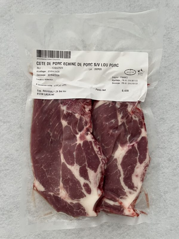 Echine de porc Francais Côte échine de porc – 2 pièces (~450g) – Origine Occitanie