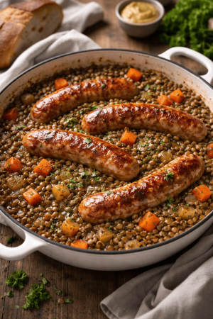 Saucisse lentille (1) Saucisse mijotée & lentilles (3-4 personnes)