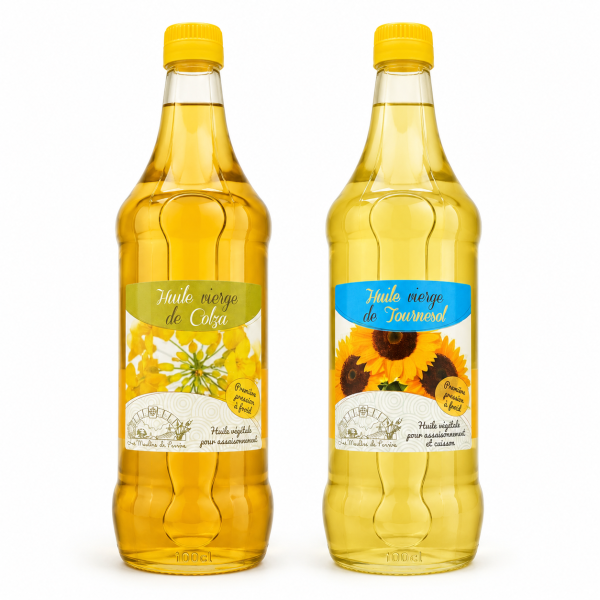 Huile tournesol & Colza Huiles vierges locales Tournesol & Colza – Les Moulins de Perrine – 1L